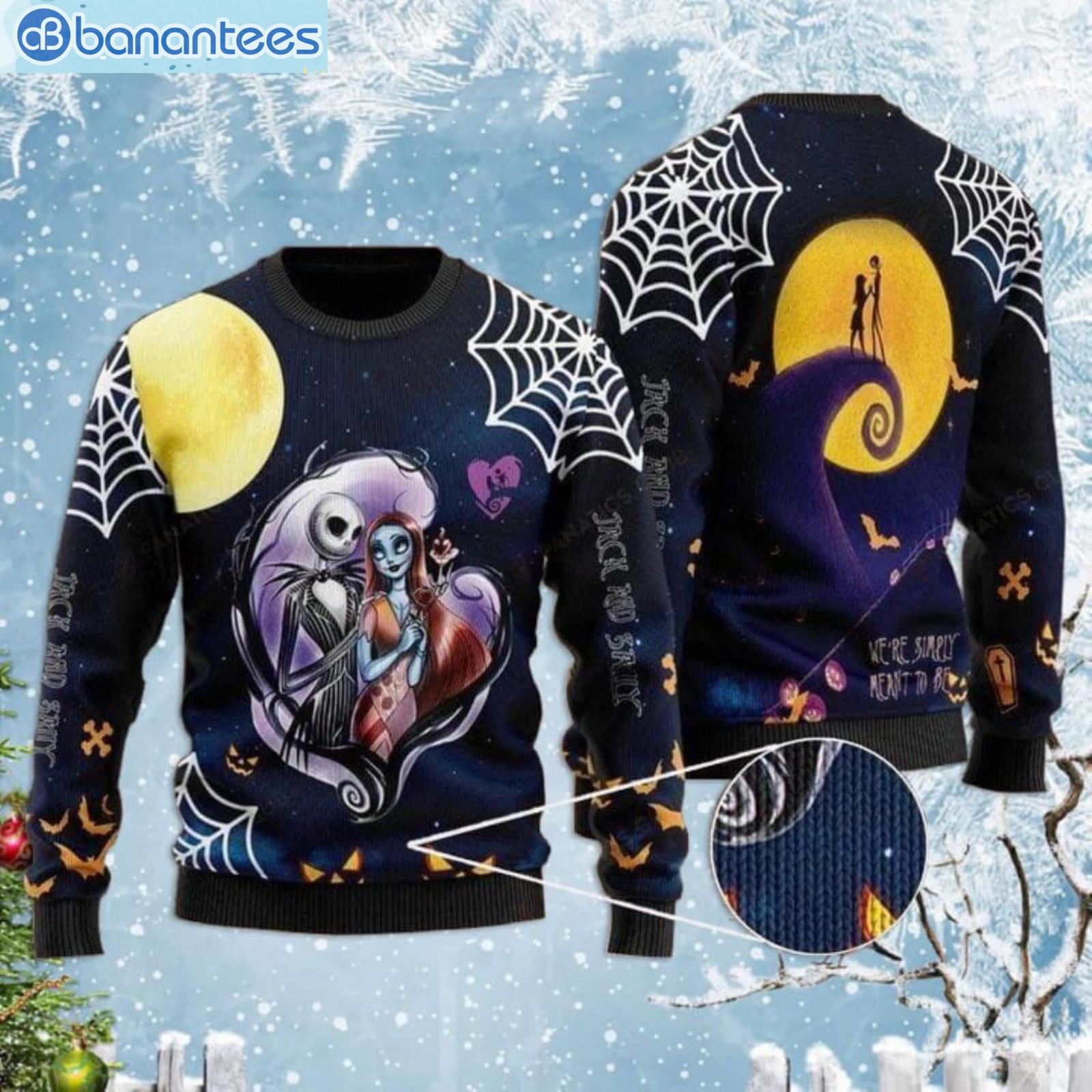 Jack And Sally In The Night Moon Halloween 3D Sweater Product Photo 1