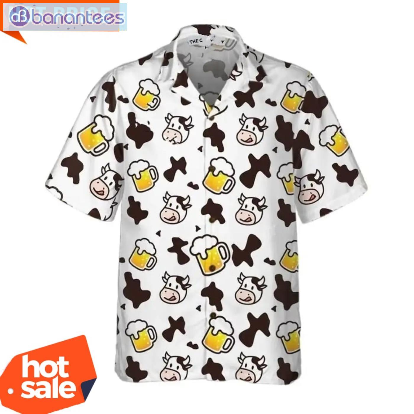 Cow And Beer Mug Seamless Pattern Cow Hawaiian Shirt Hawaiian Shirts For Men Product Photo 1