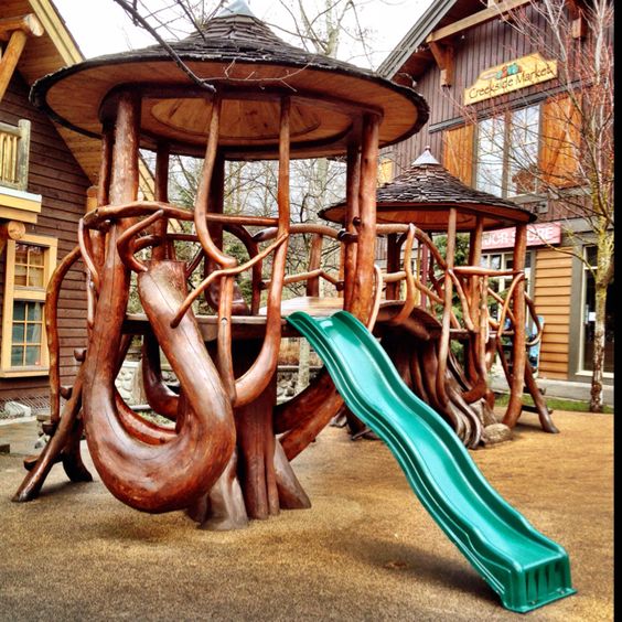 Kid playground jungle gym made of wood