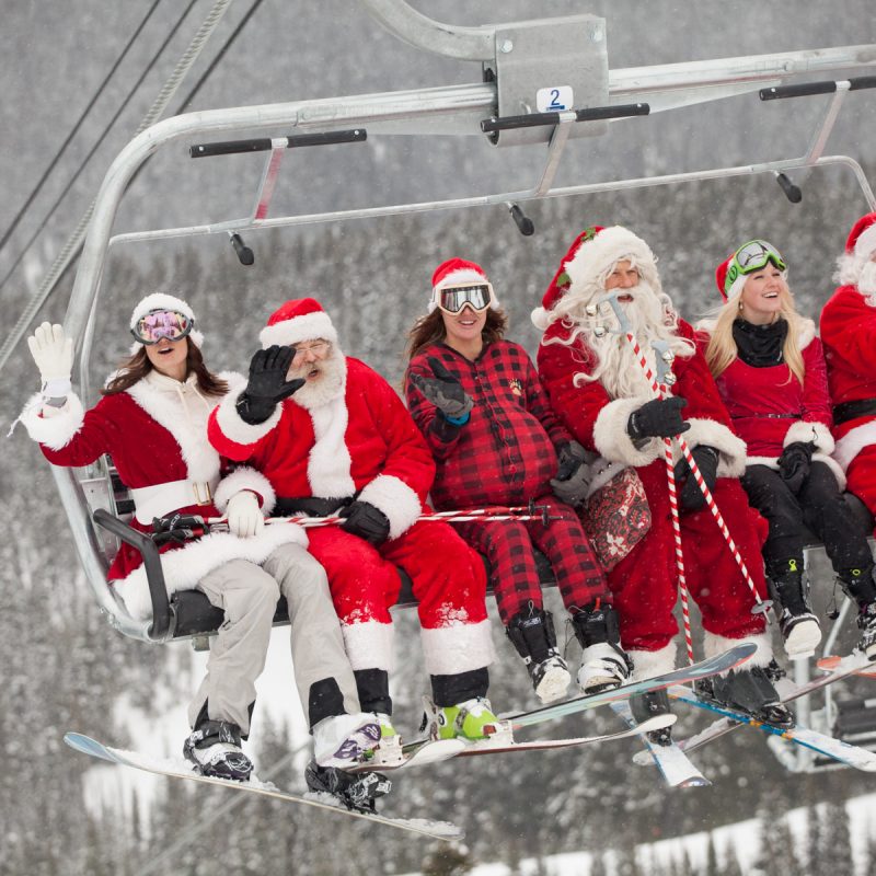 Christmas costumes on a ski lift