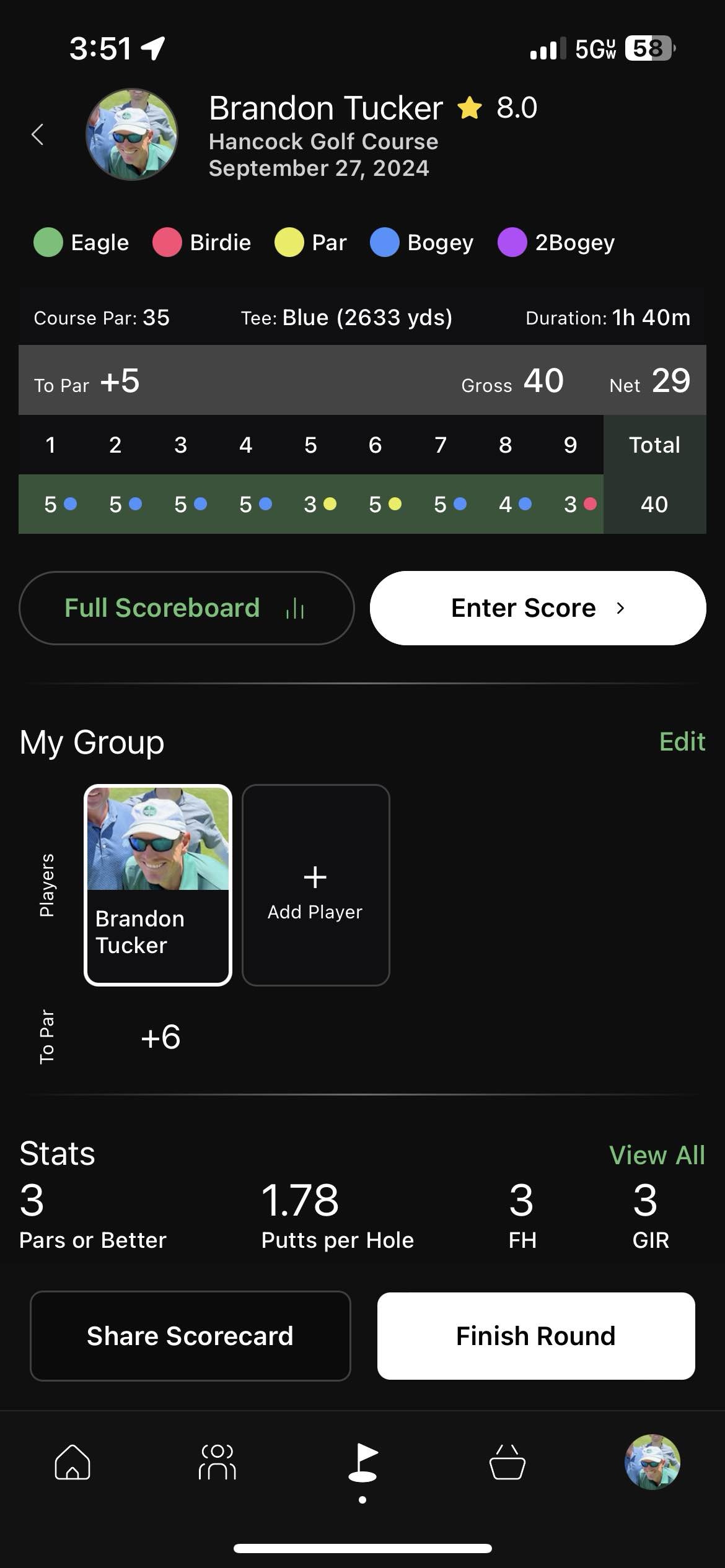 Golfer photo from a round at Hancock Golf Course in Austin, Texas