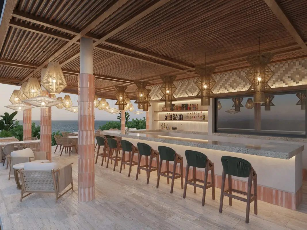 Terraza privada con vista al mar en Arrecife Sisal