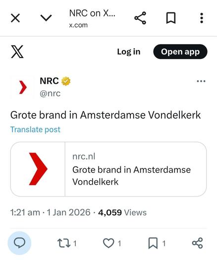 Screenshot of NRC tweet of yesterday, about a fire in a church