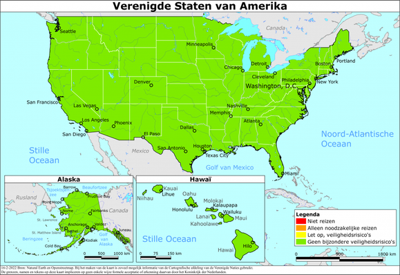 Map of the US totally green, meaning 'no specific security risks'
