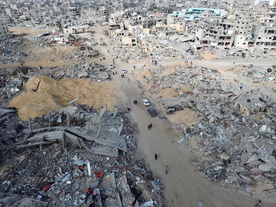A view of the destruction in Rafah. About 90 percent of Gaza’s population was forcibly displaced, making it among the highest recorded percentages in modern conflicts. [Hassan Jedi/Anadolu]
