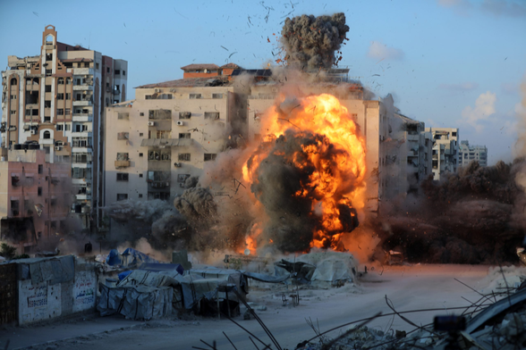 Israeli bomb exploding near refugee tents in Gaza