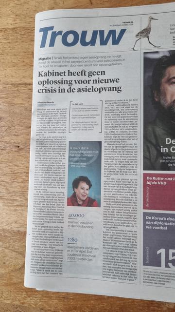 Front page of Trouw newspaper with that headline