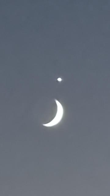Picture of Venus as dot above the crescent moon