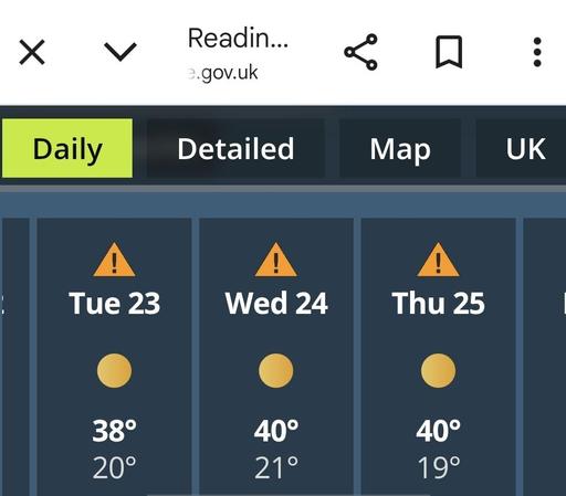 Forecast highs: Tue 38C, Wed 40C, Thu 40C