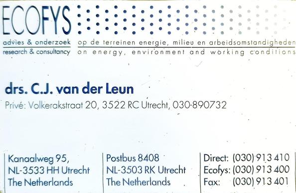 Business card Ecofys, drs. C.J. van der Leun