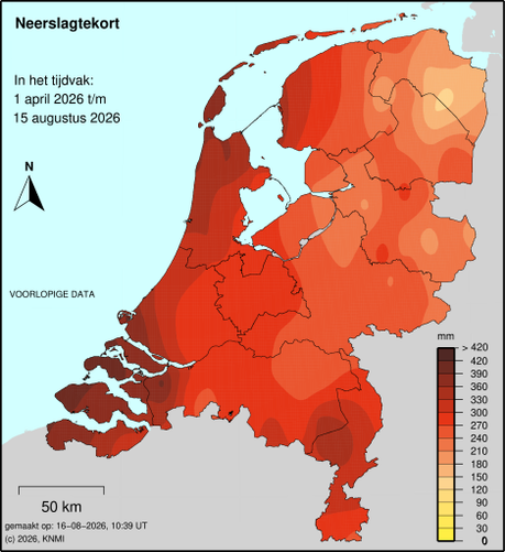 Map showing deficit by region. Worst in province of Zeeland and along the coast.