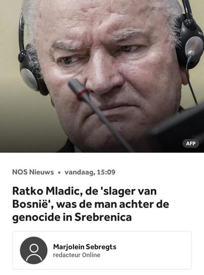 That headline in Dutch with a photo of Mladic in court.