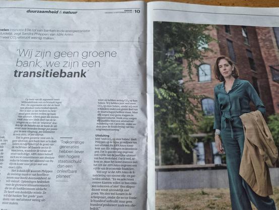Interview in the paper with that quote
Headline: we're not a green bank, we're a transition bank