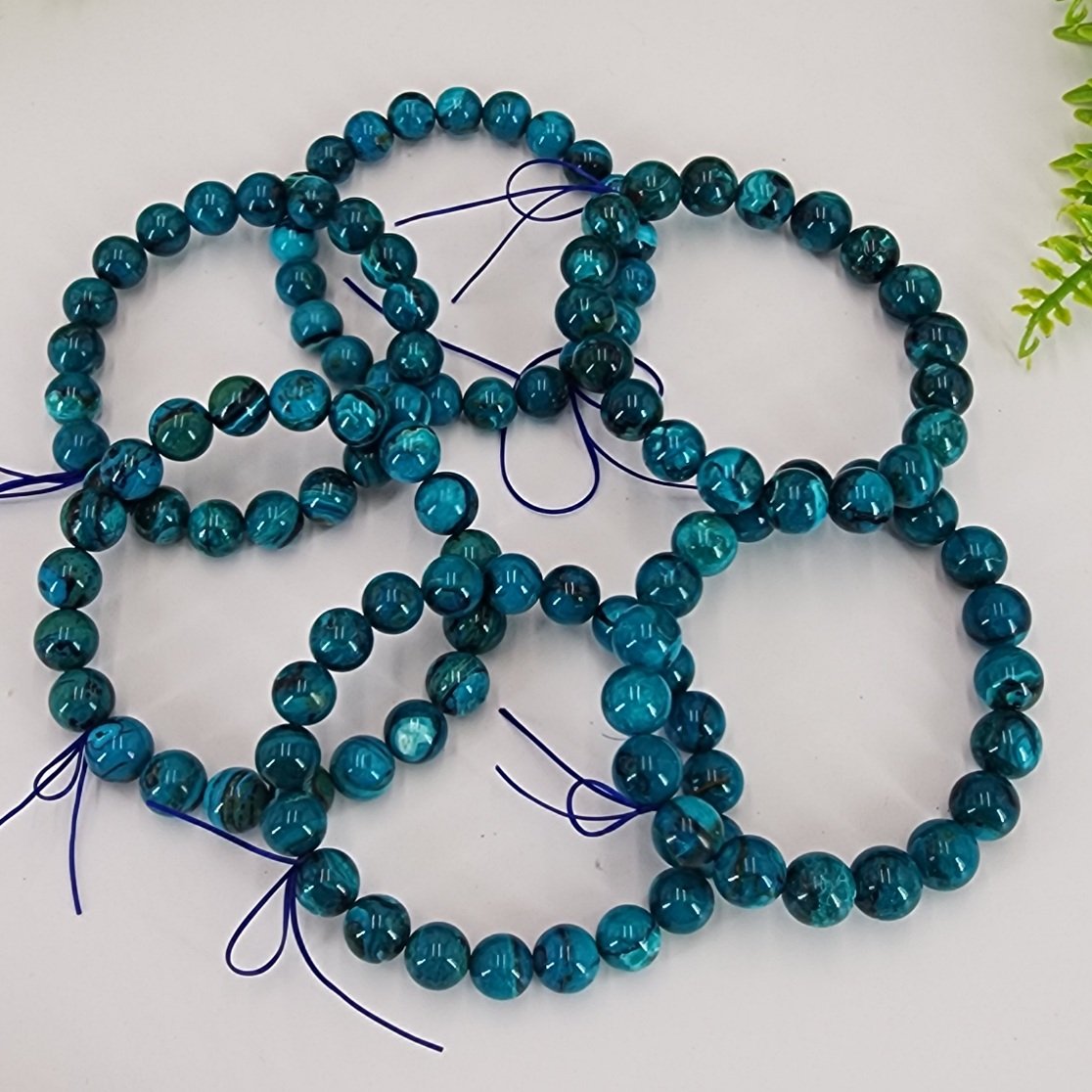 RARE Blue Opal Bracelet ~9mm Beads | Chile | SiO2 · nH2O | Polished Blue Opal - Image 2