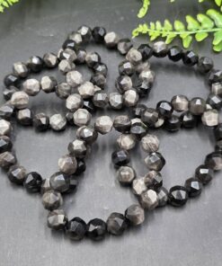 Alternative view of Silver Sheen Faceted Obsidian Bracelet ~10mm | Mexico | SiO2 | Polished Obsidian