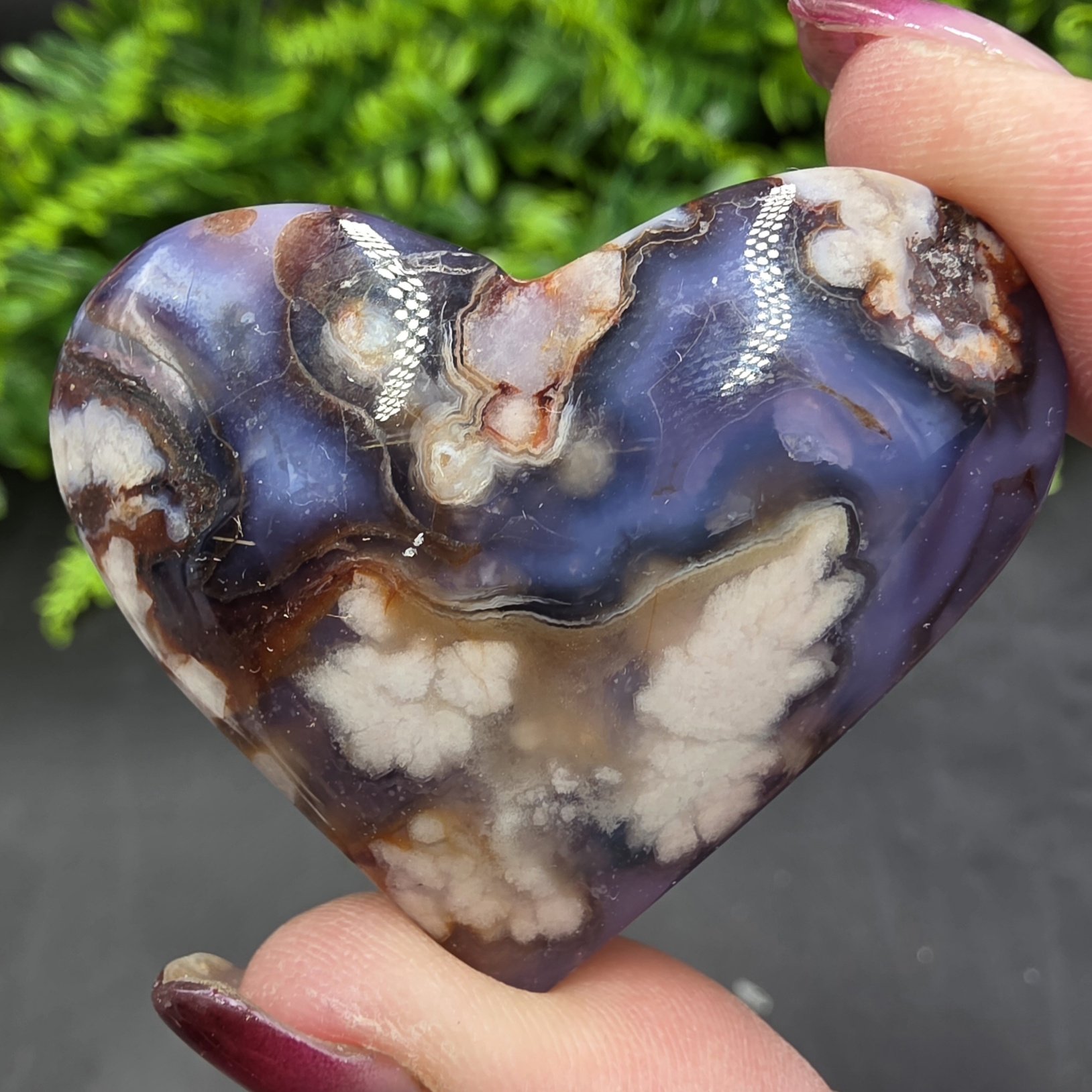 Blue Flower Agate Heart | Brazil | SiO2 | Polished Flower Agate