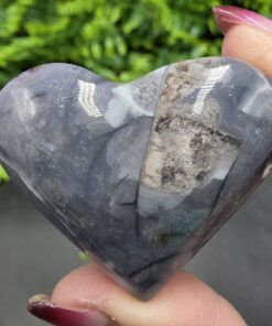 Alternative view of Blue Flower Agate Heart | Brazil | SiO2 | Polished Flower Agate