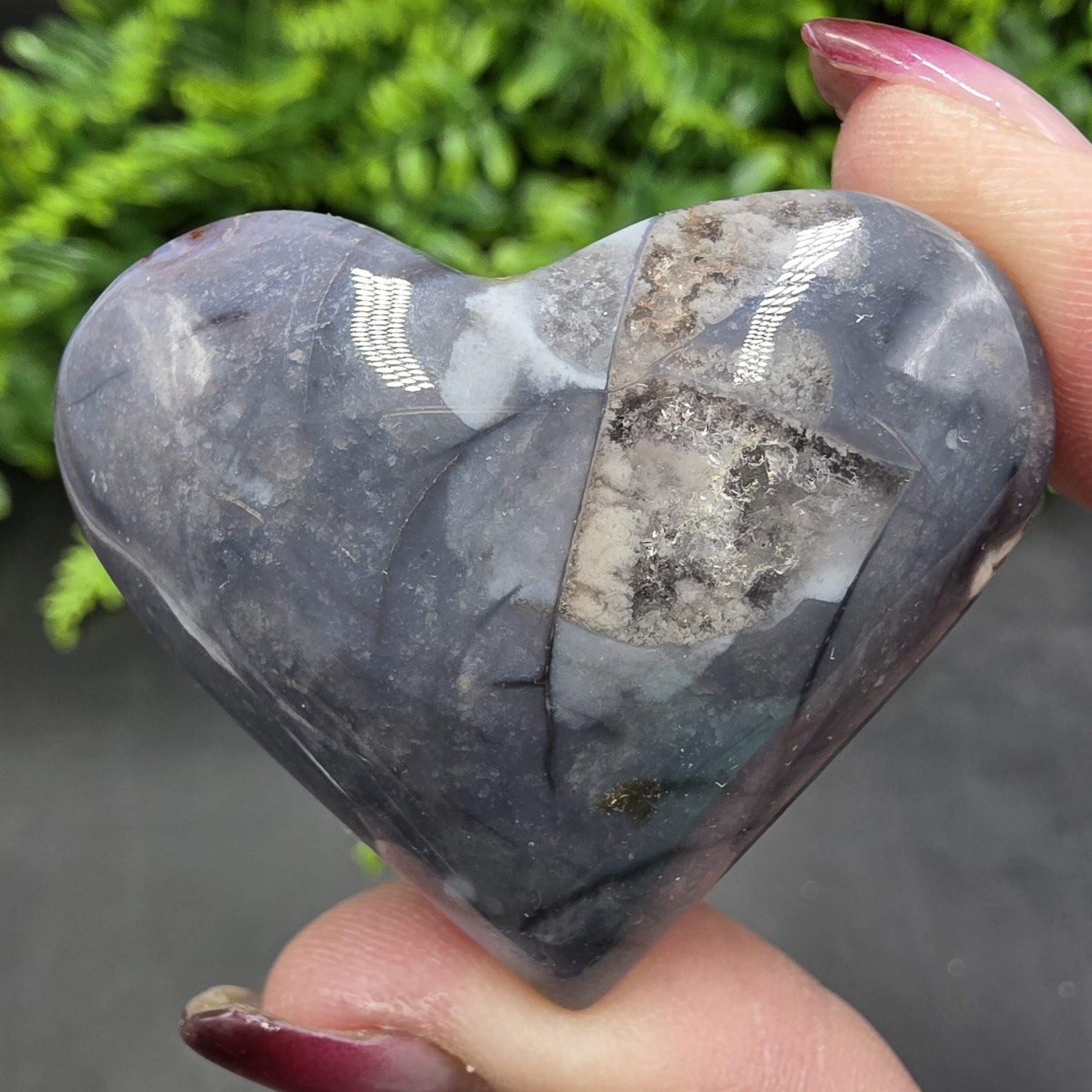 Blue Flower Agate Heart | Brazil | SiO2 | Polished Flower Agate - Image 2