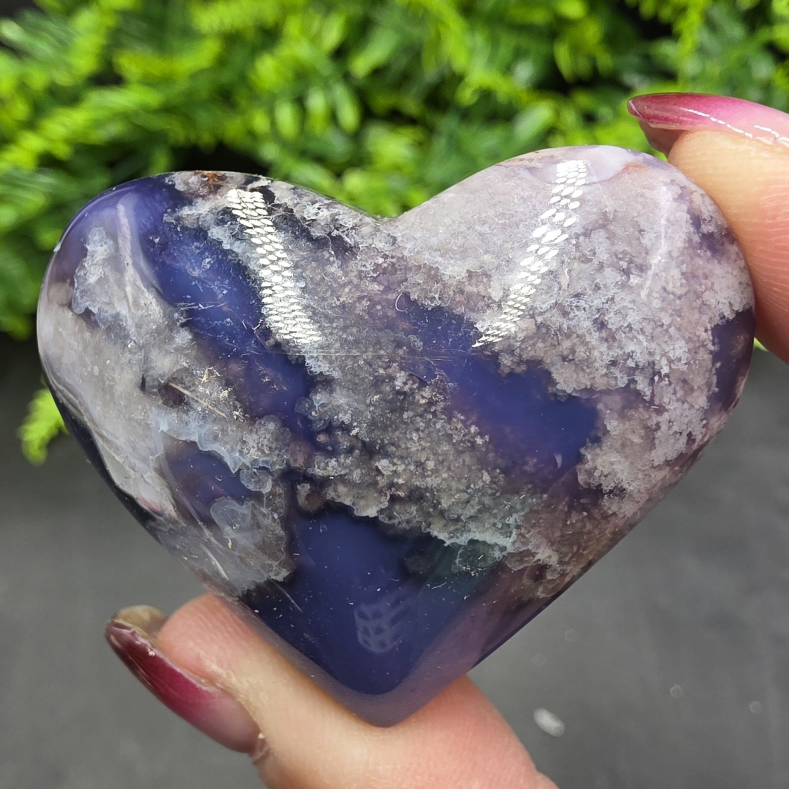 Blue Flower Agate Heart | Brazil | SiO2 | Polished Flower Agate - Image 3