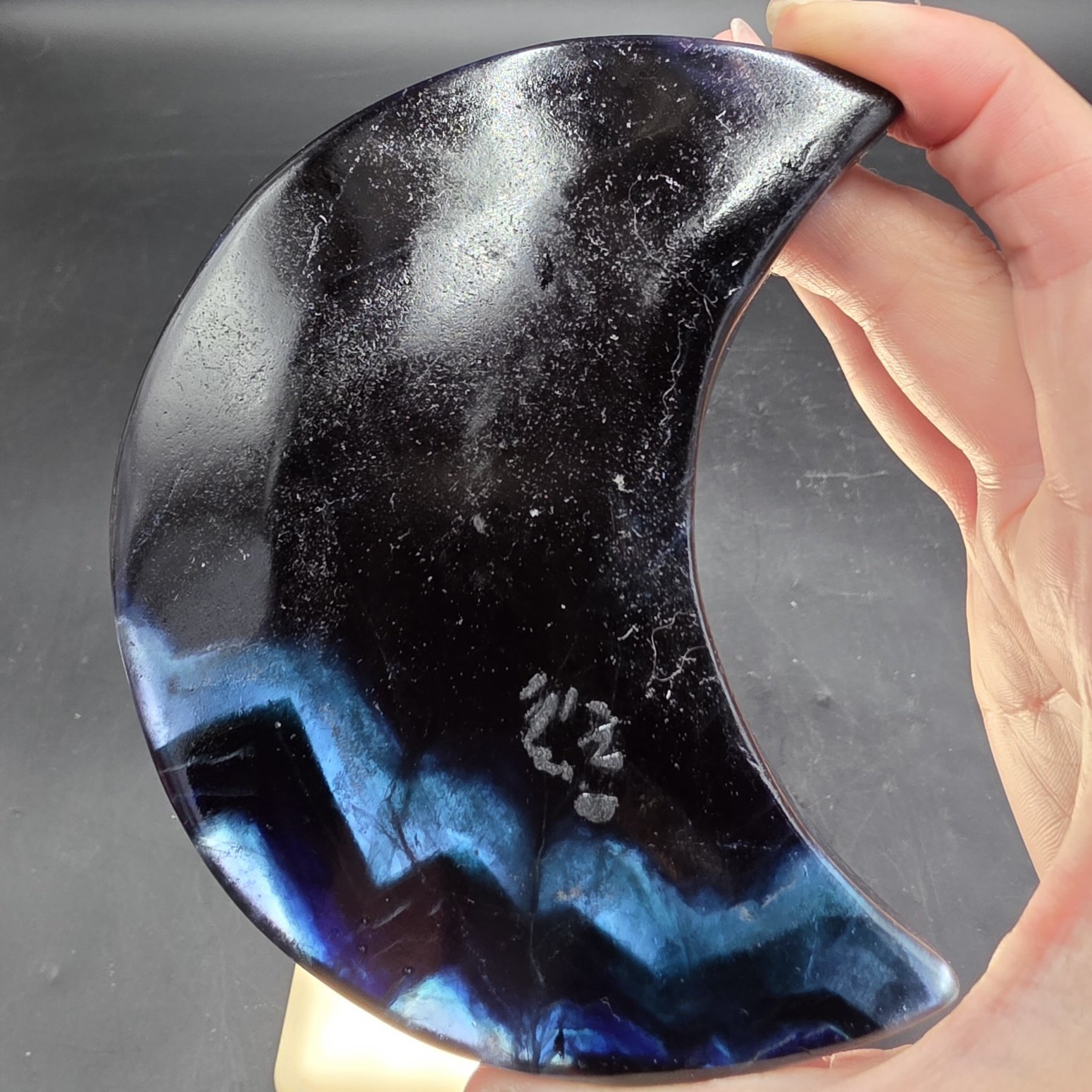 Black Rose Fluorite Moon | China | CaF2 | Red UV Reactive Polished Fluorite - Image 9