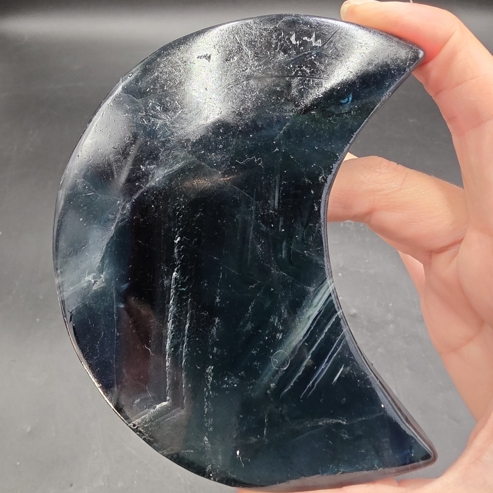 Black Rose Fluorite Moon | China | CaF2 | Red UV Reactive Polished Fluorite - Image 7