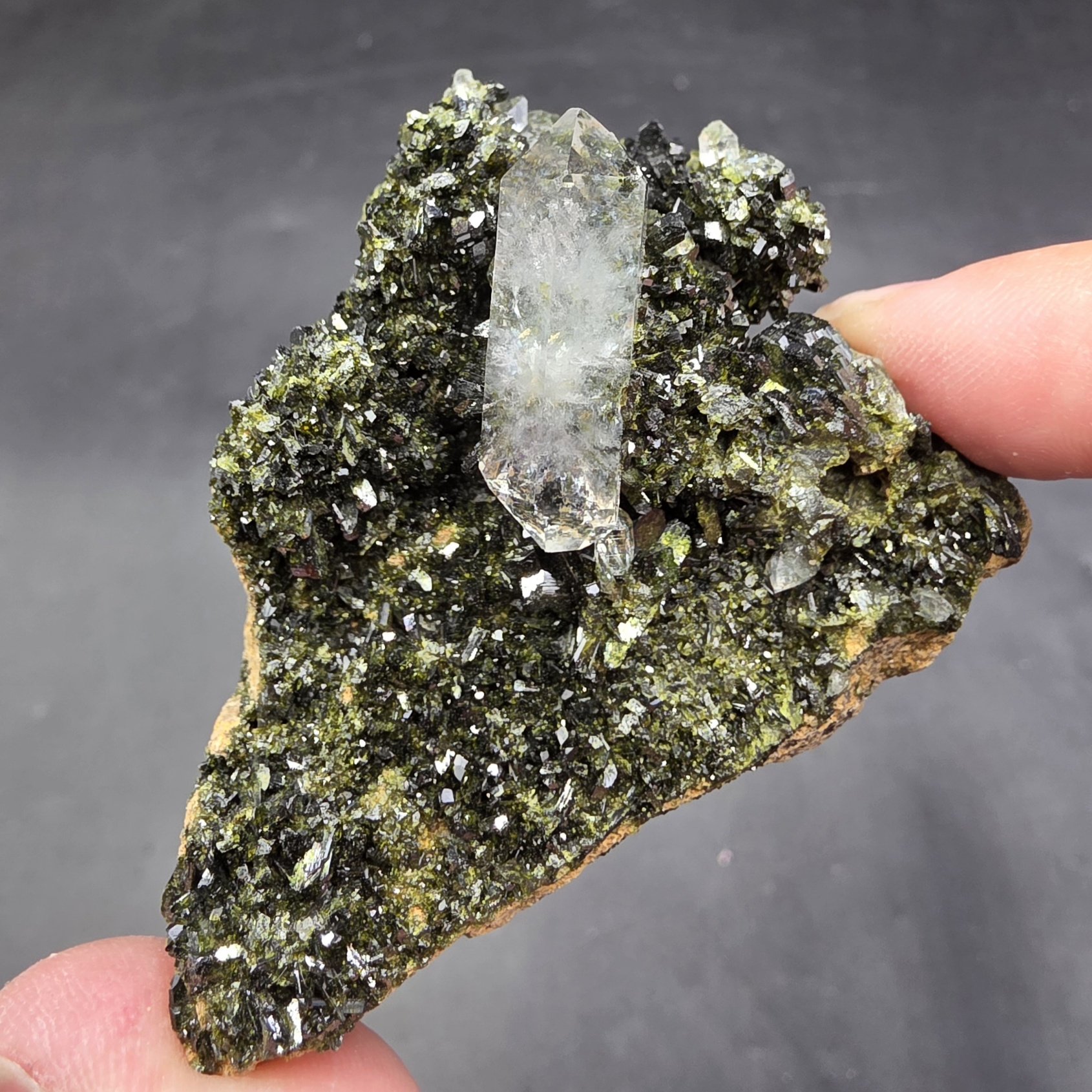 Epidote with Quartz | Turkey | Ca2(Fe,Al)Al2(SiO4)(Si2O7)O(OH) | Epidote Specimen