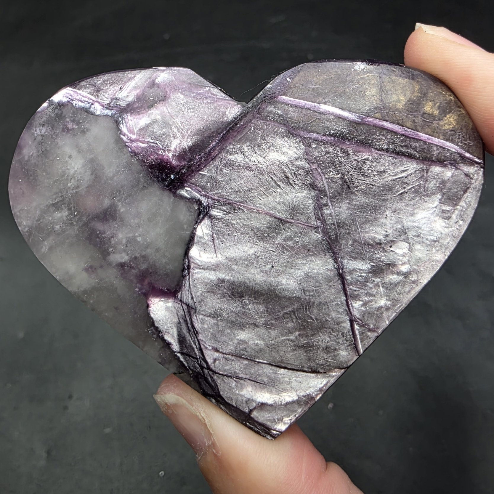 Gem Lepidolite Heart | Brazil | K(Li,Al) 3(Al,Si,Rb) 4O 10(F,OH) | Polished Lepidolite - Image 3