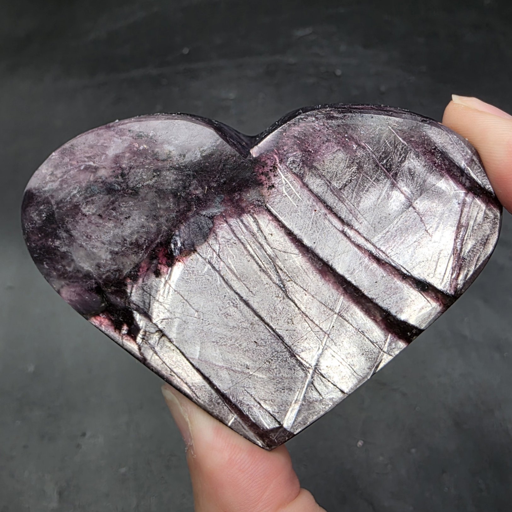 Gem Lepidolite Heart | Brazil | K(Li,Al) 3(Al,Si,Rb) 4O 10(F,OH) | Polished Lepidolite