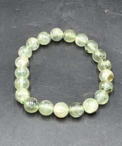 Alternative view of Prehnite with Epidote Bracelet ~10mm Beads | Mali | Ca2(Al2,Fe)(SiO4)(Si2O7)O(OH) | Polished Prehnite with Epidote