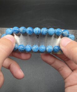 Alternative view of Blue Apatite Bracelet ~10mm Beads | Madagascar | Ca5(PO4)3(OH,F,Cl) | Polished Blue Apatite