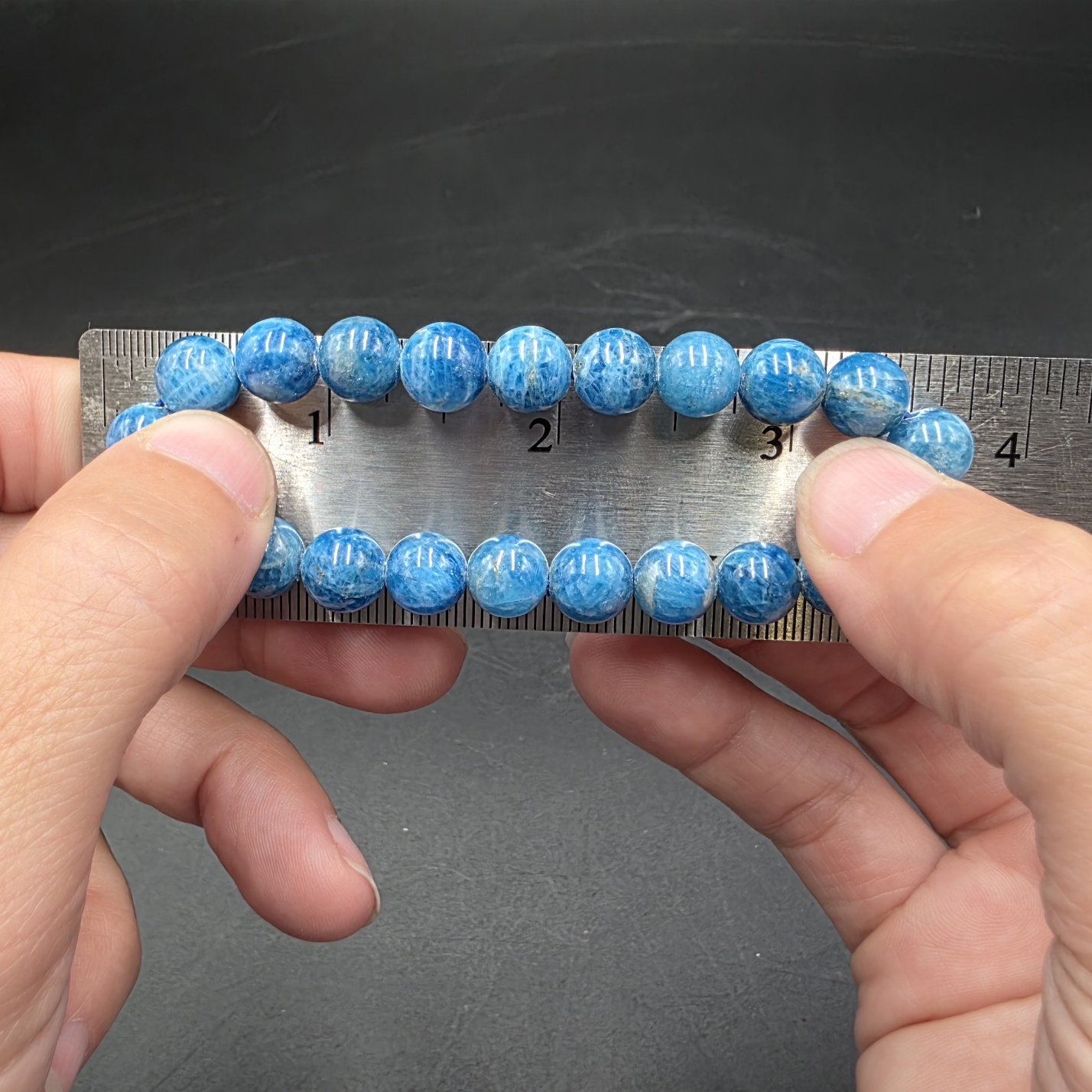 Blue Apatite Bracelet ~10mm Beads | Madagascar | Ca5(PO4)3(OH,F,Cl) | Polished Blue Apatite - Image 2