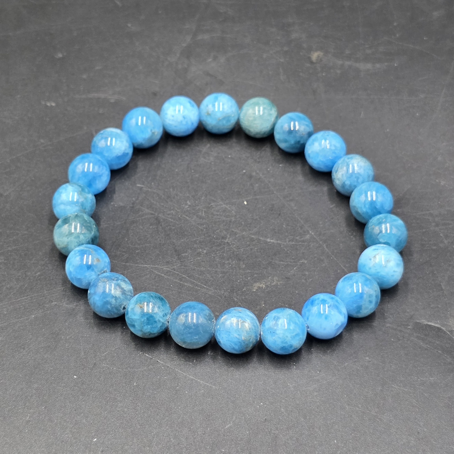 Blue Apatite Bracelet ~10mm Beads | Madagascar | Ca5(PO4)3(OH,F,Cl) | Polished Blue Apatite - Image 4
