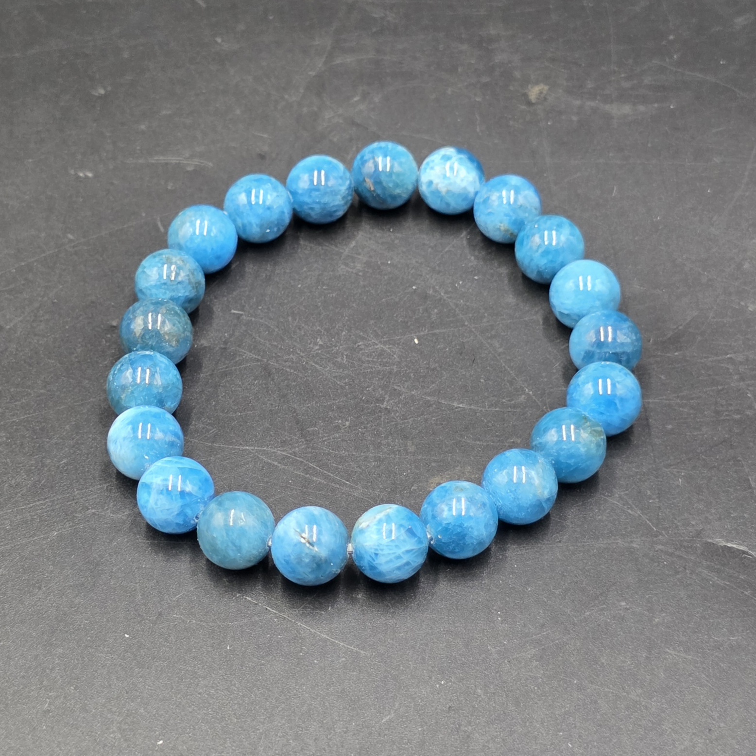 Blue Apatite Bracelet ~10mm Beads | Madagascar | Ca5(PO4)3(OH,F,Cl) | Polished Blue Apatite - Image 5