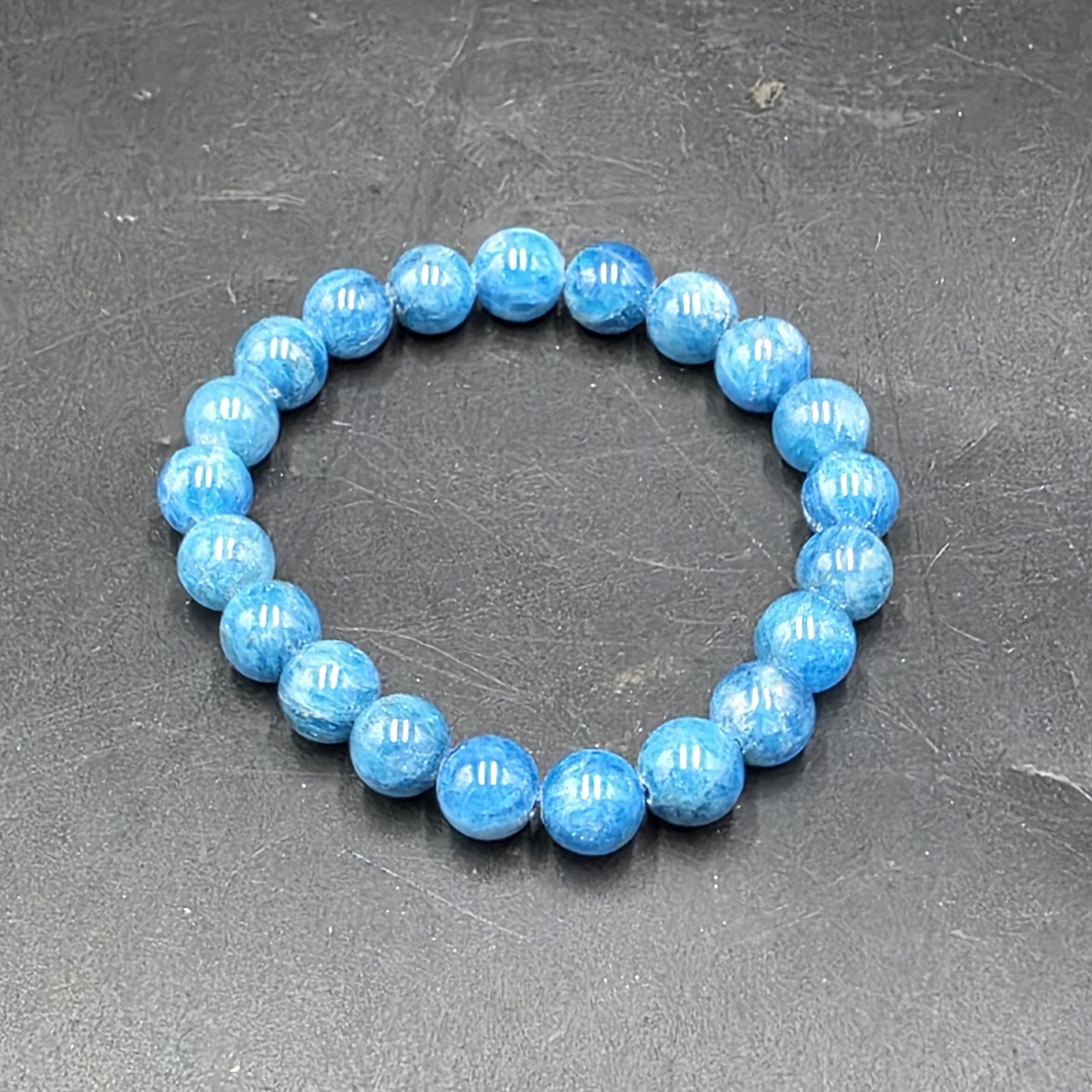 Blue Apatite Bracelet ~10mm Beads | Madagascar | Ca5(PO4)3(OH,F,Cl) | Polished Blue Apatite - Image 3