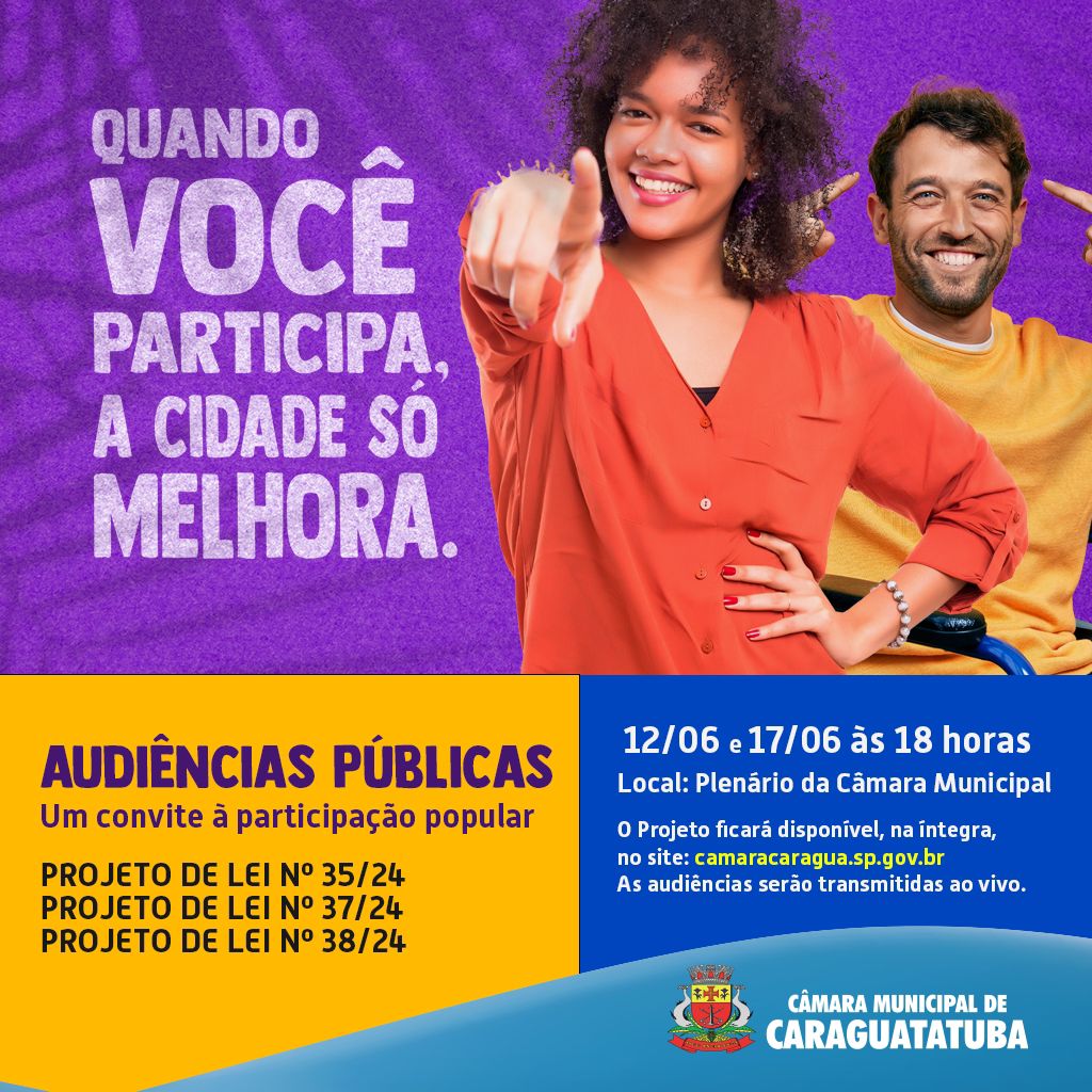 Câmara Municipal promove audiências públicas nos dias 12 e 17 de junho