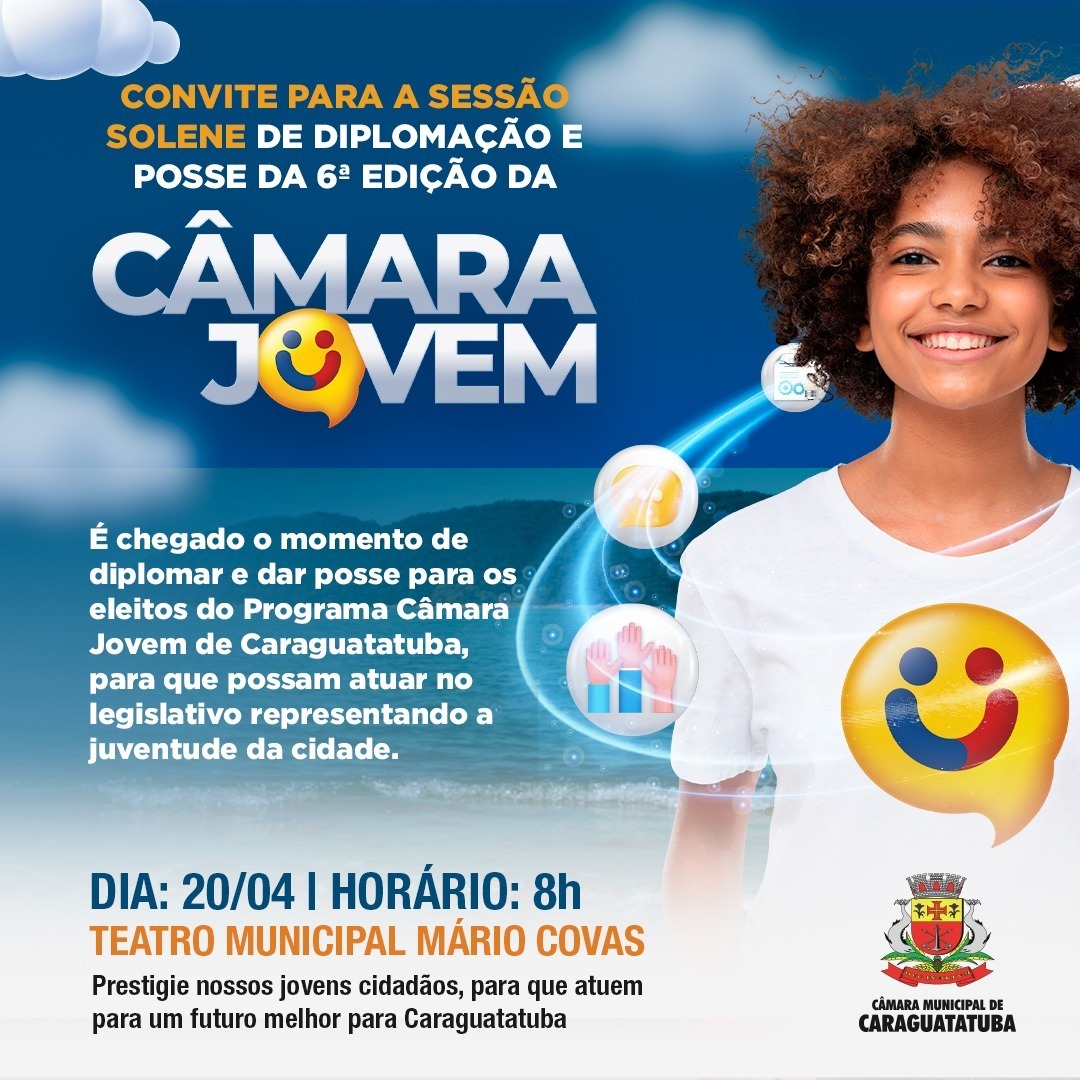 Programa Câmara Jovem: Sessão Solene de posse integrará programação do aniversário de Caraguatatuba