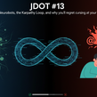 Neuron-like network, a glowing infinity symbol, and an angry laptop user beneath the title about neurobots and the Karpathy Loop. Nano Banana