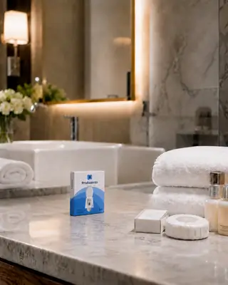 Amenities ProAssento em banheiro de hotel