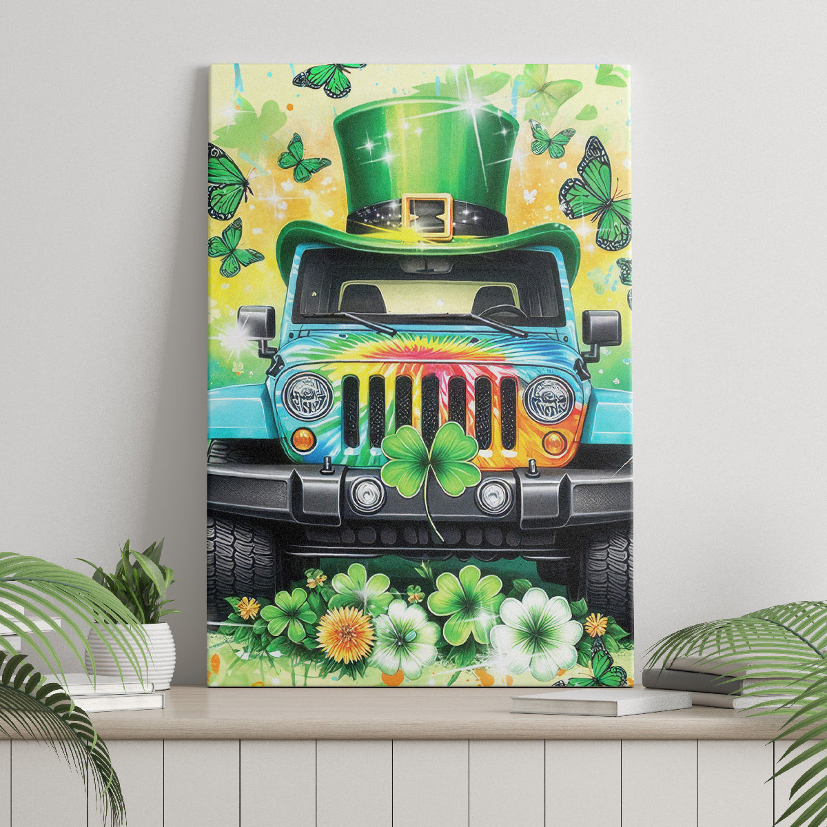 Irish Jeep Canvas Wall Art In March We Wear Green Dt01