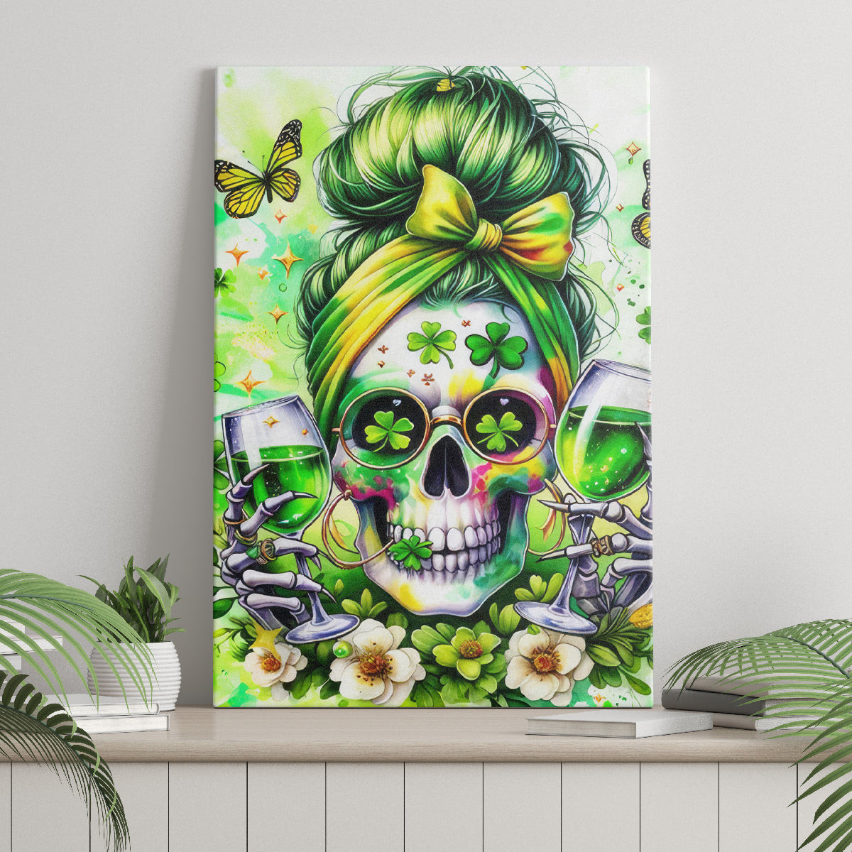 Irish Skull Canvas Wall Art Drink Up Bitch Dt01