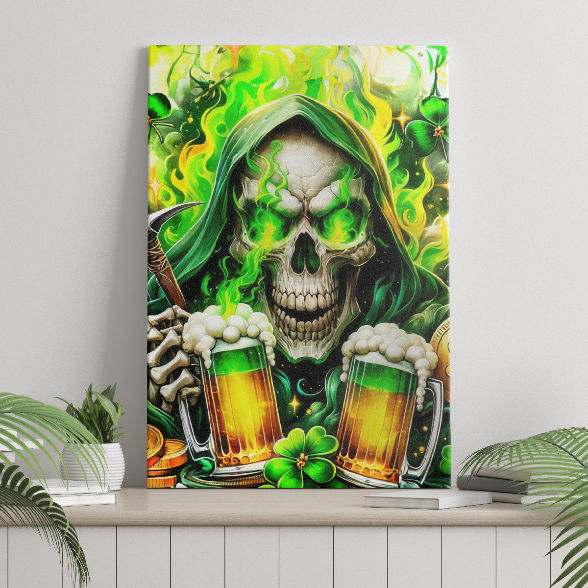 Irish Skull Canvas Wall Art I Whisper Back Bring Beer Dt01