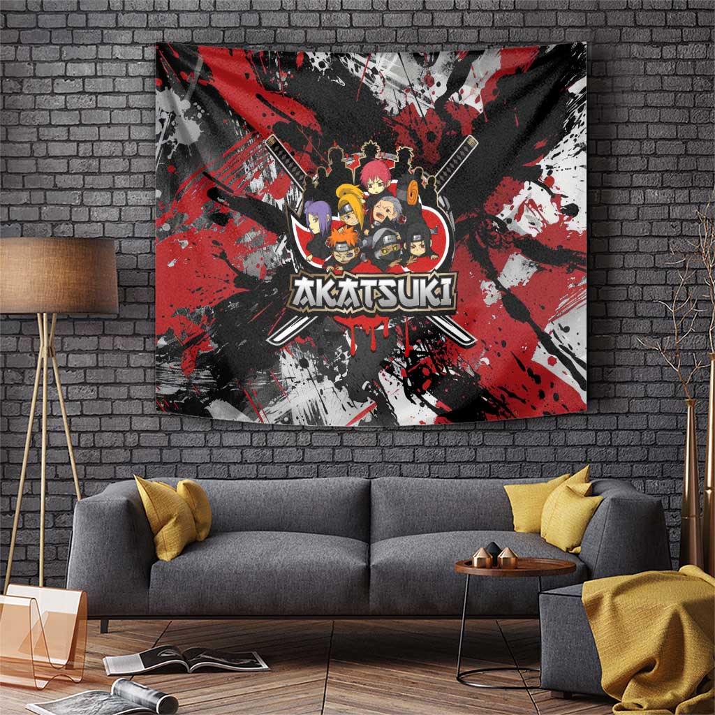Akatsuki Characters Naruto Tapestry With Red White Abstract Paint Splatter Background