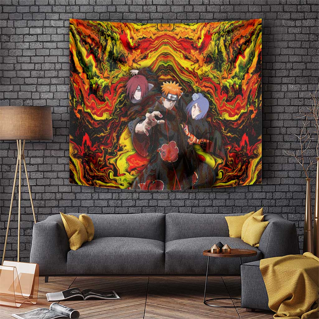 Akatsuki Naruto Tapestry With Pain Konan And Abstract Lava Swirl Background