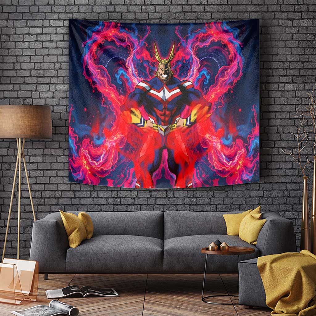 All Might My Hero Academia Tapestry With Explosive Red Blue Energy Burst