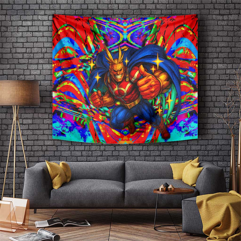 All Might My Hero Academia Tapestry With Vibrant Color Explosion And Heroic Pose