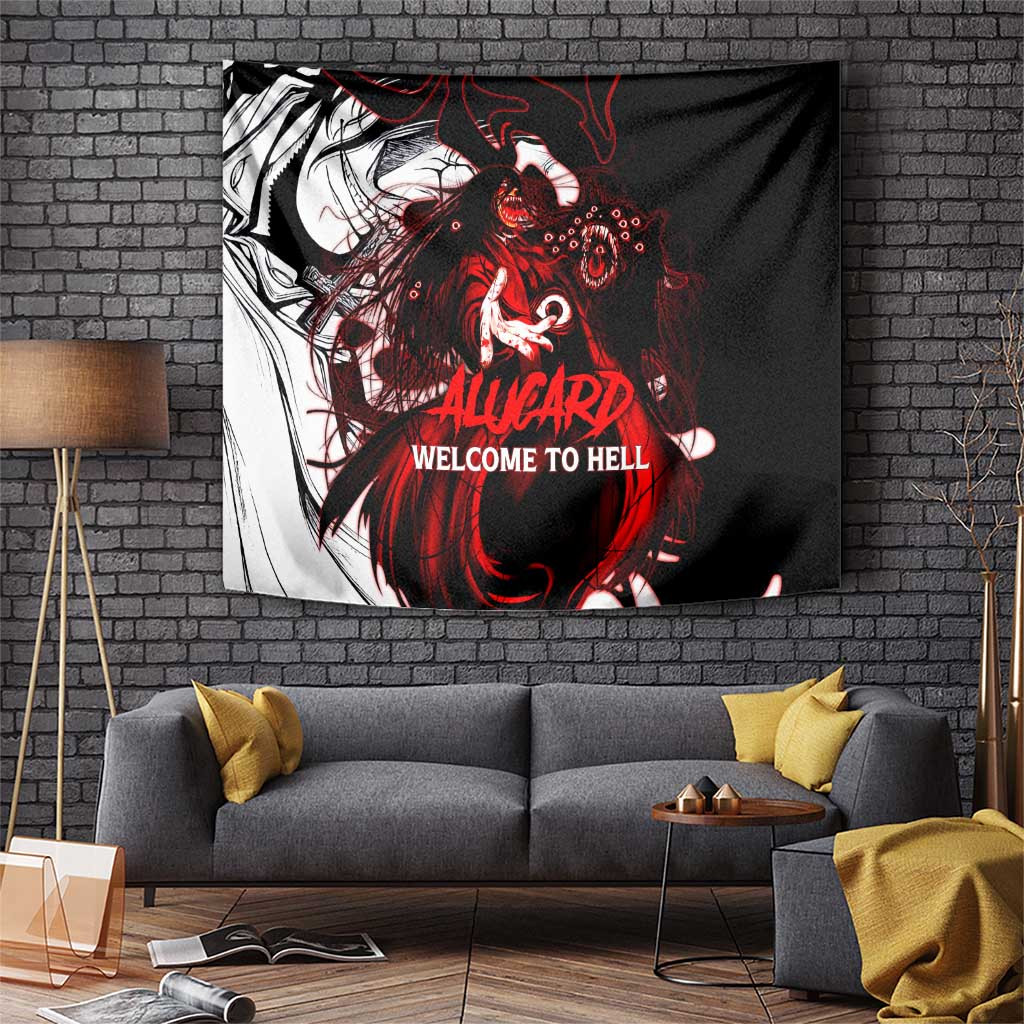 Alucard Hellsing Anime Tapestry With Gun Artwork And Welcome To Hell Graphic