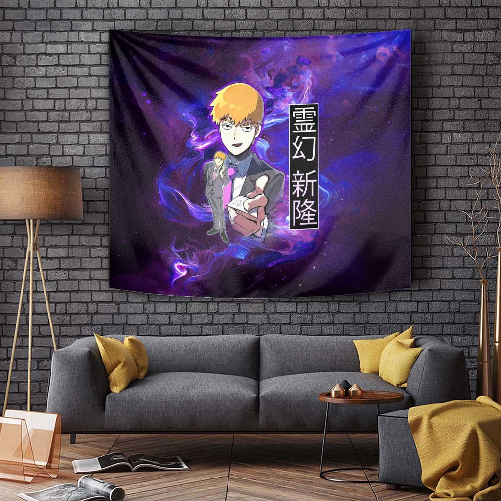 Arataka Reigen Mob Psycho 100 Tapestry Anime Purple Flame Retro Panel