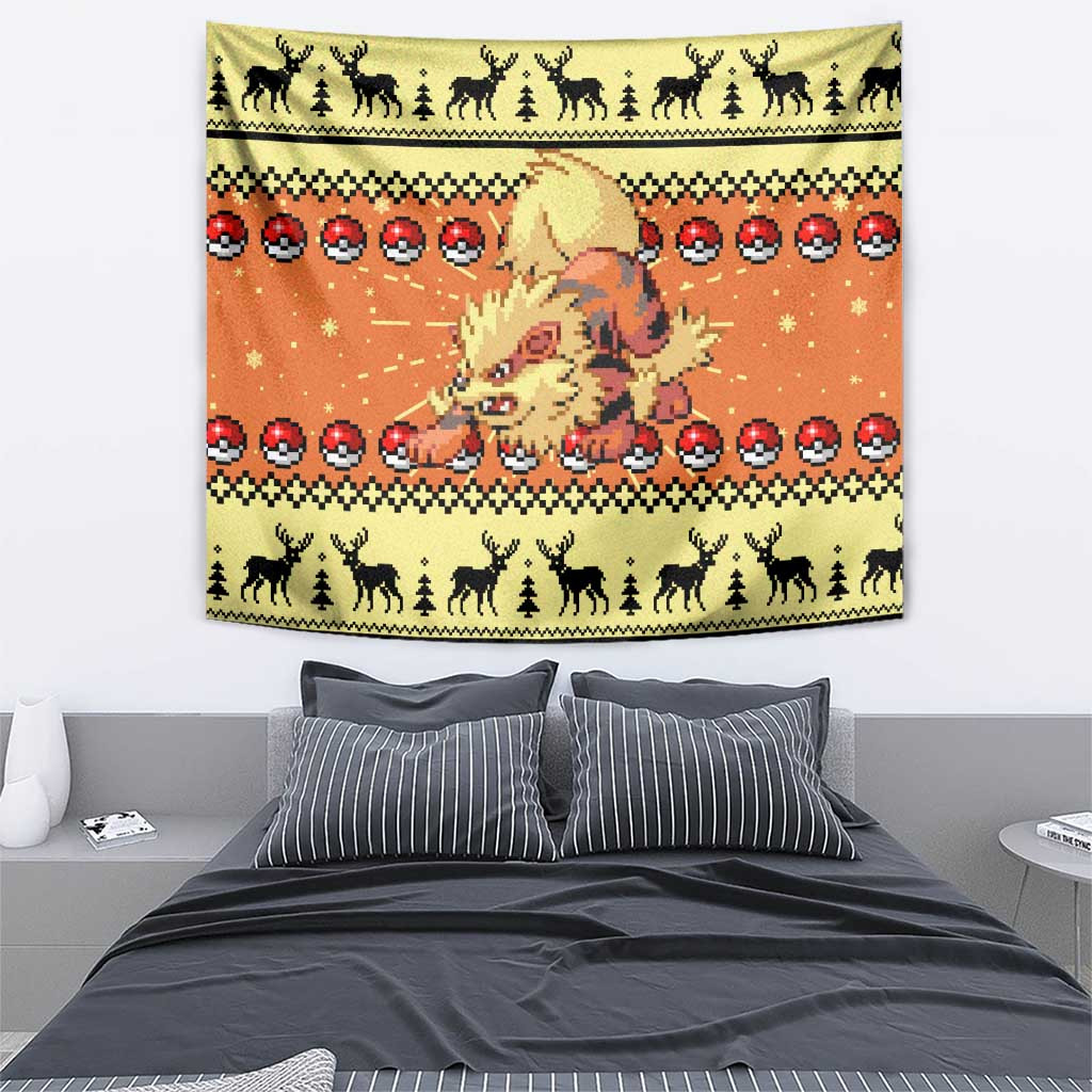 Arcanine Pokemon Tapestry Anime Pixel Christma Pattern Style