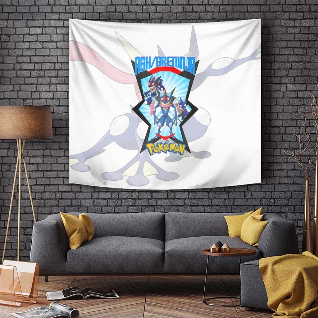Ash Greninja Poke Tapestry With Retro White Starburst Ninja Style