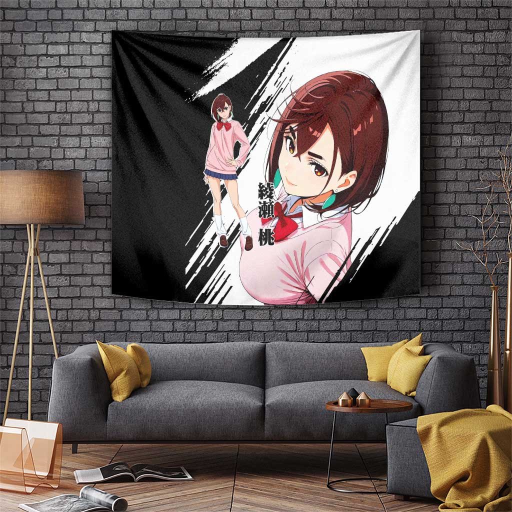Ayase Momo Dandadan Tapestry With Pink School Uniform And Split Black White
